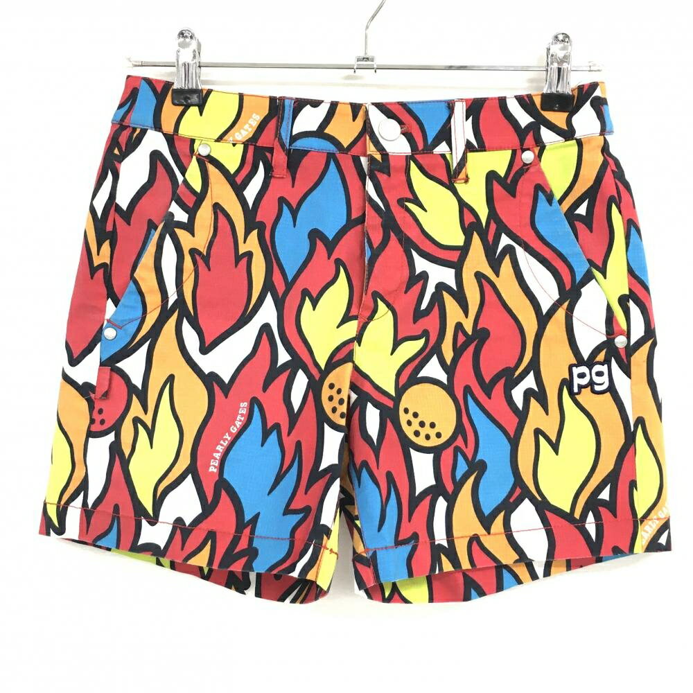 パーリーゲイツ ショートパンツ レッド×オレンジ 総柄 内側30周年 レディース 0(S) ゴルフウェア PEARL..