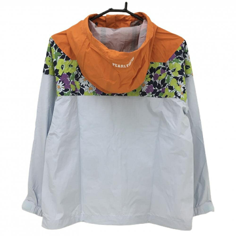 【超美品】パーリーゲイツ ナイロンパーカー ライトブルー×オレンジ 一部花柄 ナイロン100％ レディース 0(S) ゴルフウェア PEARLY GATES