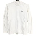 【超美品】アディダス ニットジャケット 白 背面一部プリーツ 袖3ライン レディース S ゴルフウェア adidas