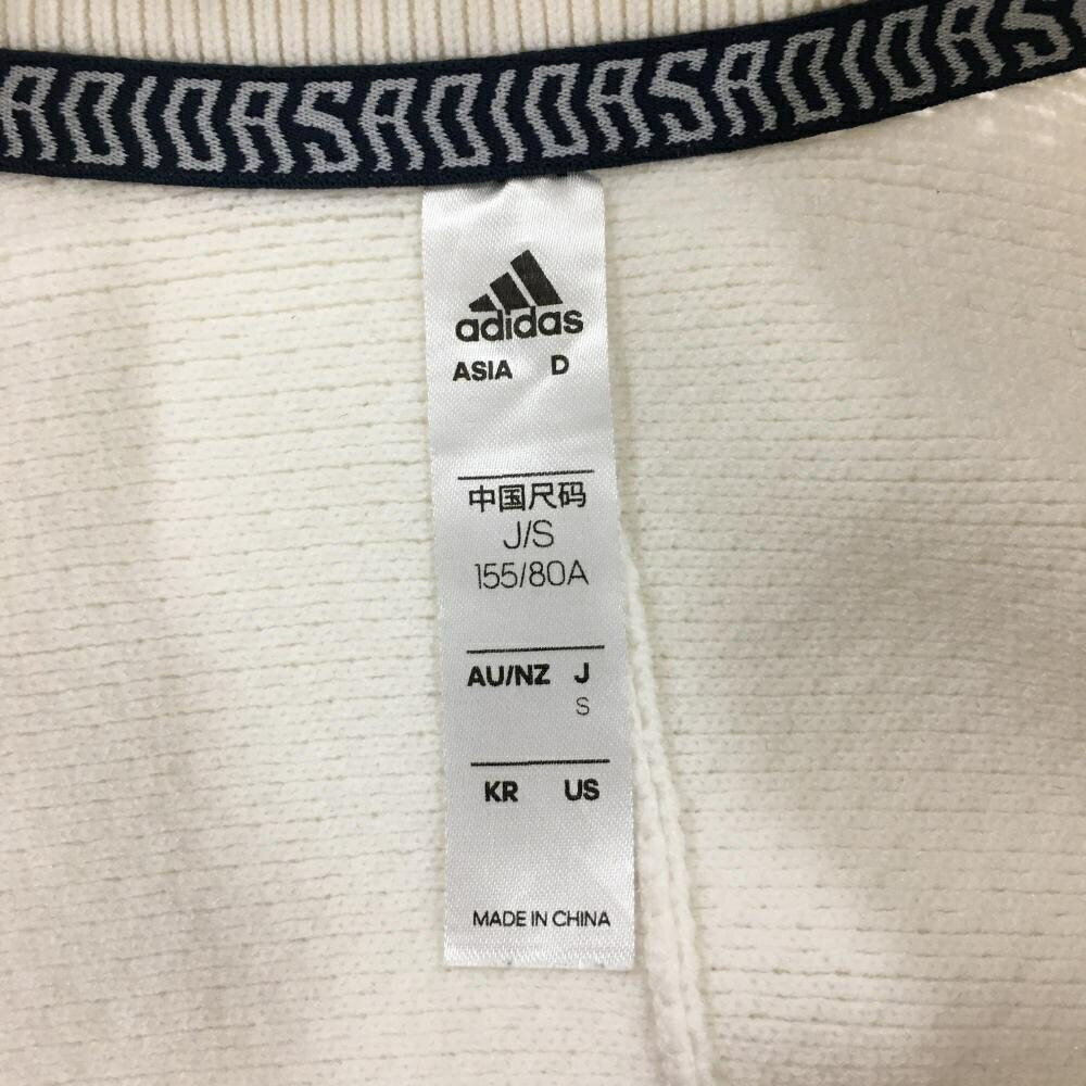 【超美品】アディダス ニットジャケット 白 背面一部プリーツ 袖3ライン レディース S ゴルフウェア adidas