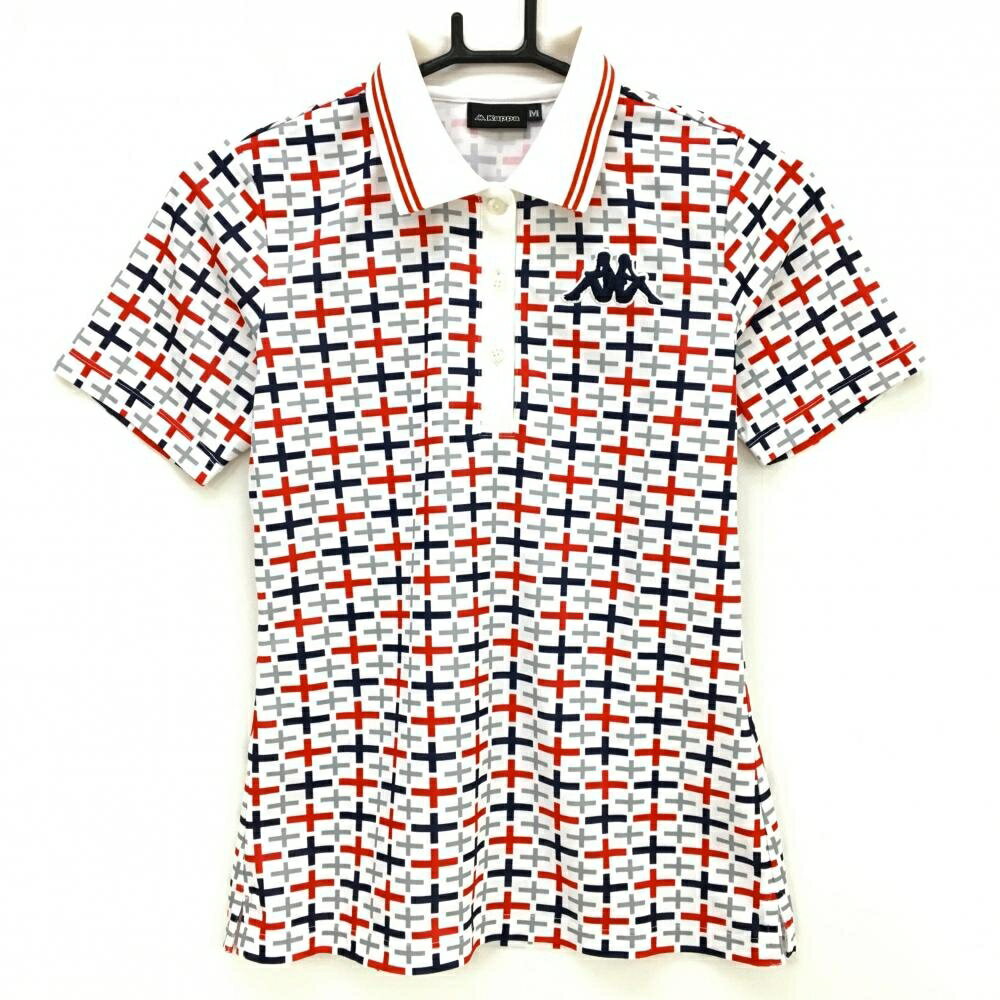 Kappa - 【美品】カッパ 半袖ポロシャツ 白×ネイビー×レッド 総柄 レディース M ゴルフウェア Kappa