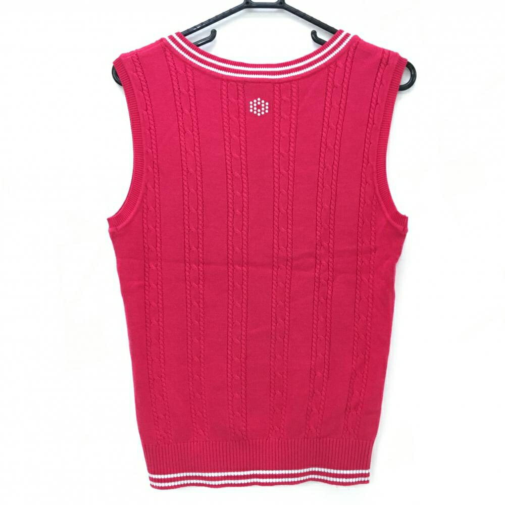 【超美品】プーマ ニットベスト ピンク ケーブル編み アクリル混 Vネック ラメ レディース XL ゴルフウェア PUMA