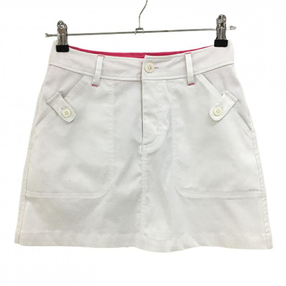 【美品】ビバハート スカート 白×ピンク ポケット口ボタン レディース 38(S) ゴルフウェア VIVA HEART