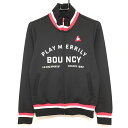 【美品】ルコック ジャケットブルゾン 黒×ピンク フロント英字 レディース M ゴルフウェア le coq sportif