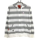 【美品】ルコックゴルフ ジップパーカー 白×グレー ボーダー 薄手 ブルゾン レディース LL ゴルフウェア le coq sportif