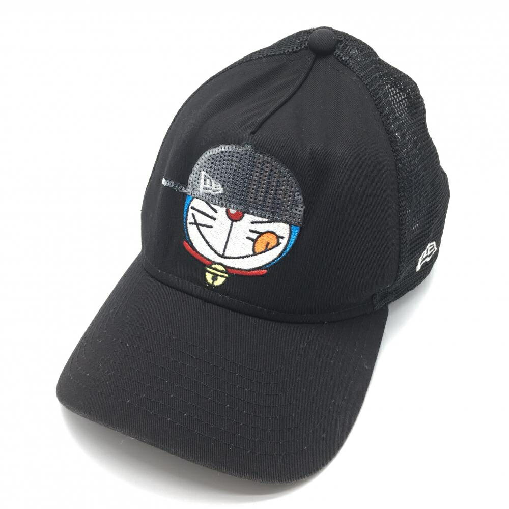 【美品】ニューエラ×ドラえもん メッシュキャップ 黒×ライトブルー スパンコール ゴルフウェア New Era