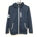 【美品】ロサーセン ジップパーカー 杢ネイビー×白 ストレッチ 袖ライン ジャケット レディース L ゴルフウェア Rosasen