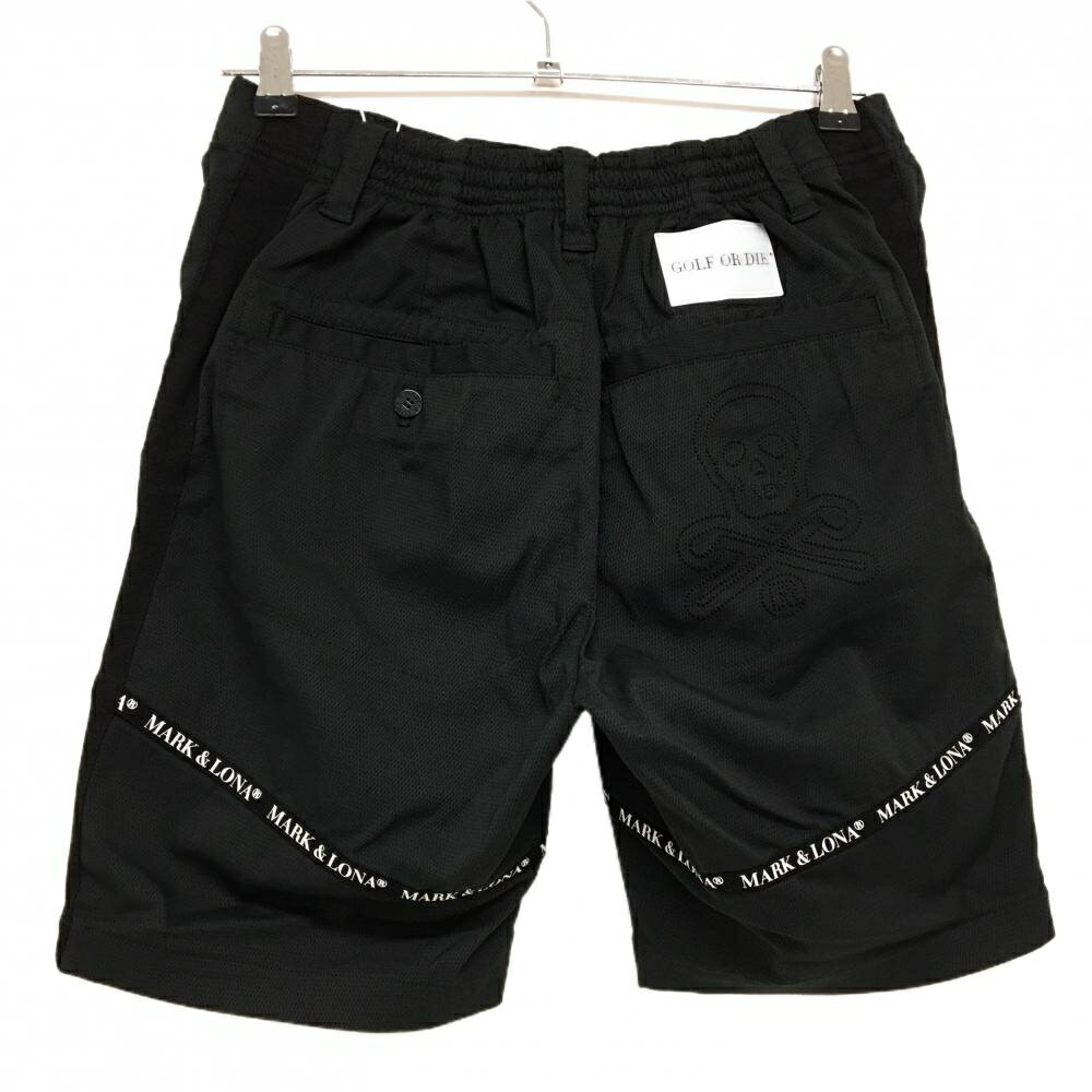 【新品】マークアンドロナ ハーフパンツ 黒 織生地 ロゴテープ スカル メンズ 44(S) ゴルフウェア 2022年 木村拓哉着用モデル MARK＆LONA