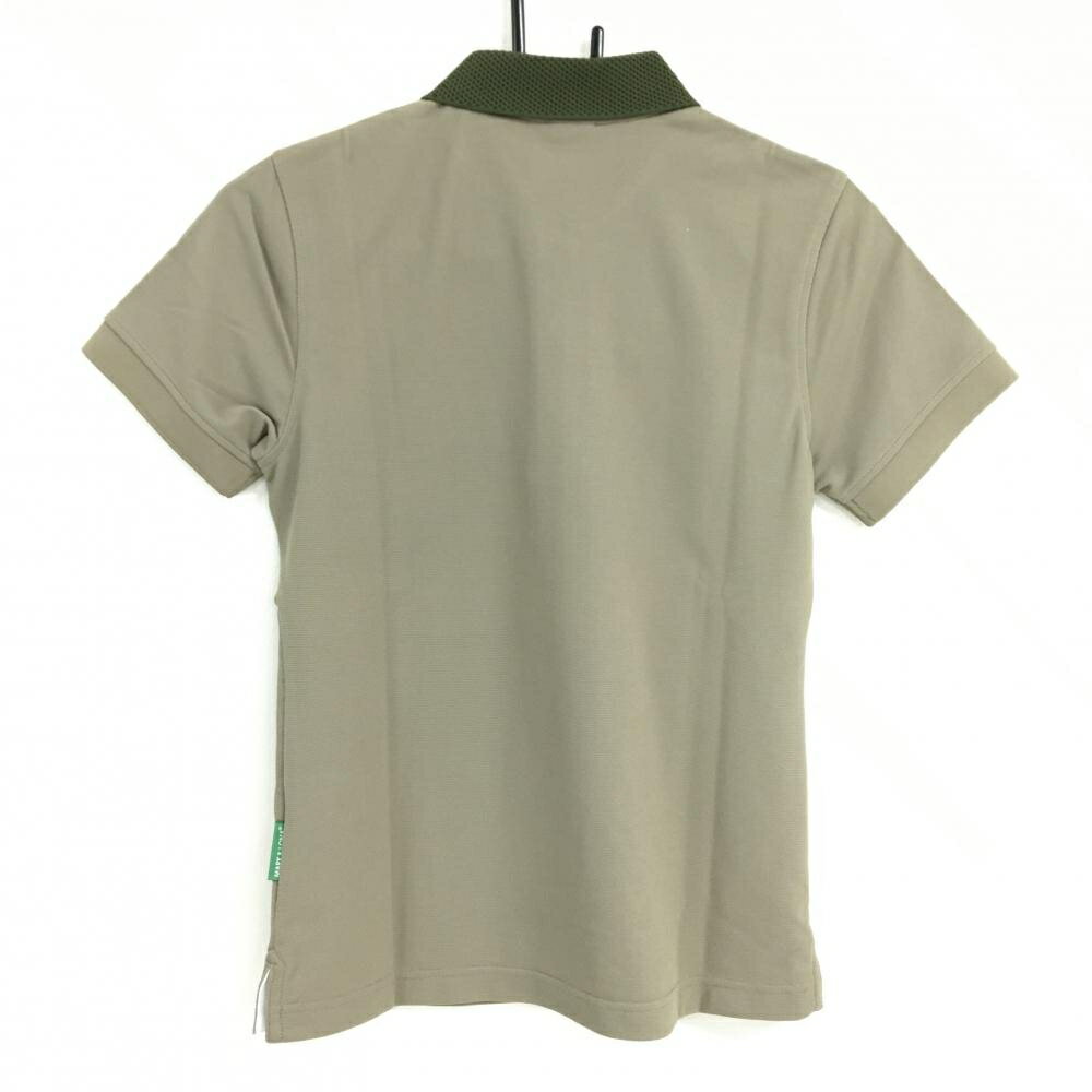 【新品】マークアンドロナ 半袖ポロシャツ カーキ 胸スカルプリント 襟ニット レディース 36(S) ゴルフウェア 2022年モデル MARK＆LONA