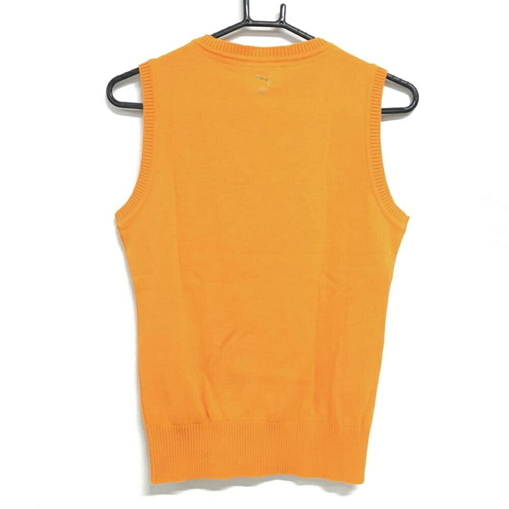 【新品】プーマ ニットベスト オレンジ アクリル混 Vネック ロゴ刺しゅう レディース M ゴルフウェア PUMA