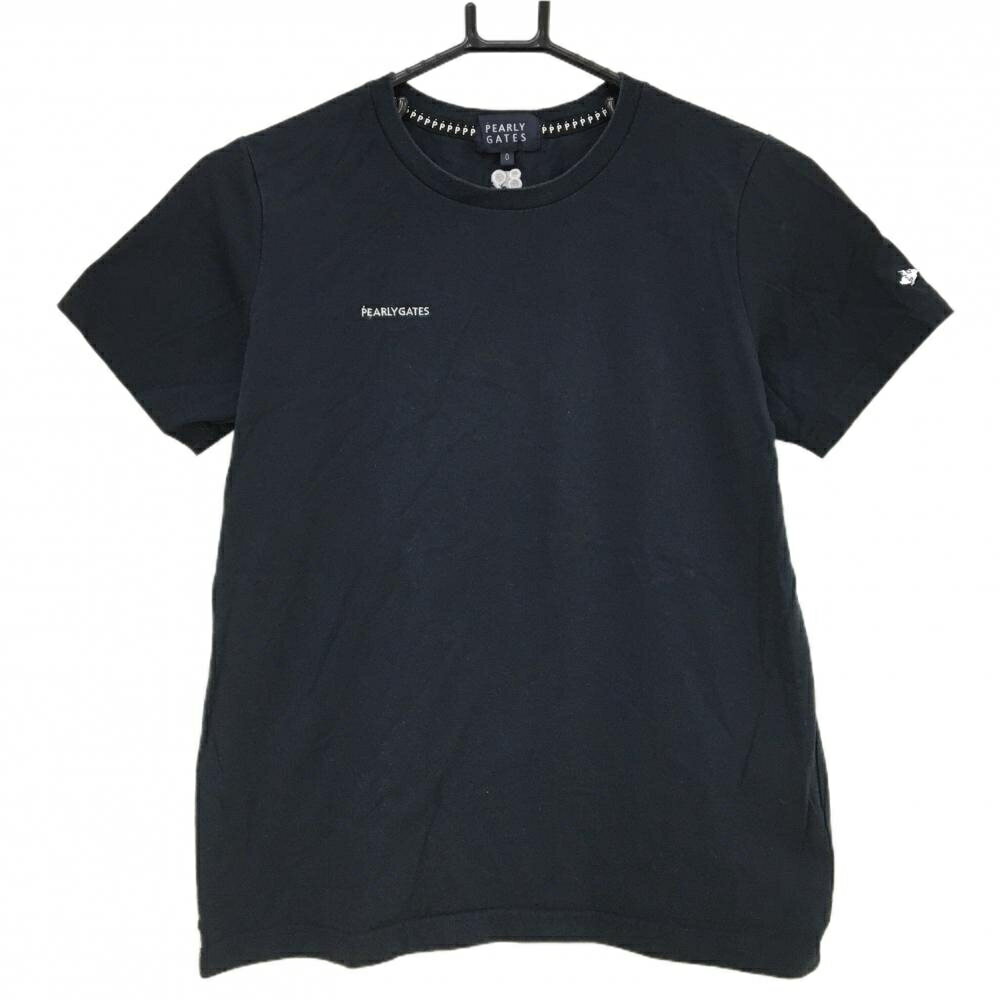 PEARLY GATES - パーリーゲイツ Tシャツ ネイビー×白 コットン混 ロゴ刺しゅう レディース 0(S) ゴルフウェア PEARLY GATES