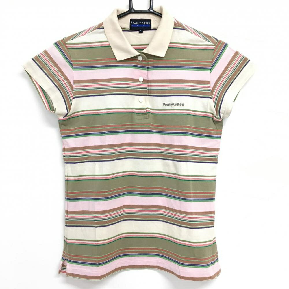TRUSSARDI - パーリーゲイツ 半袖ポロシャツ ベージュ×マルチカラー ボーダー レディース 1(M) ゴルフウェア PEARLY GATES