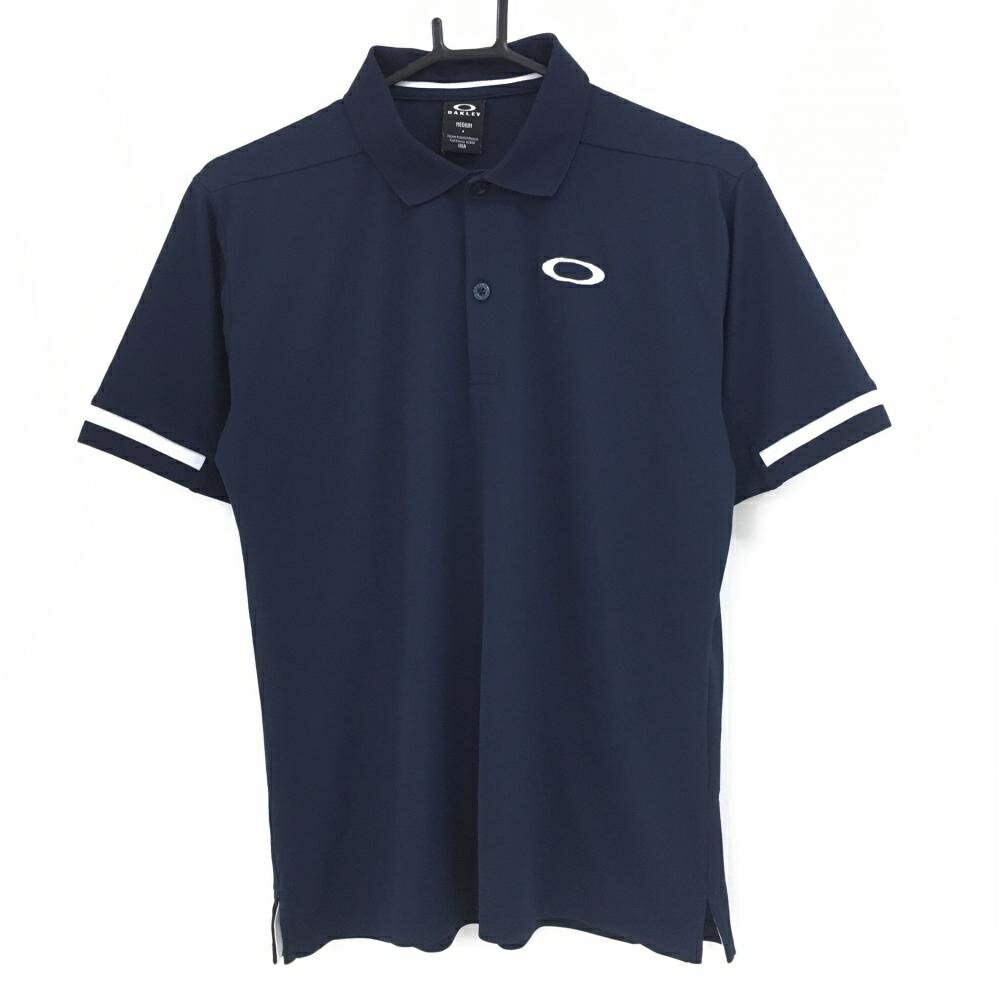 【ポイント10倍！楽天スーパーセール期間限定】【美品】オークリー 半袖ポロシャツ ネイビー×白 ロゴ刺しゅう メンズ MEDIUM ゴルフウェア Oakley