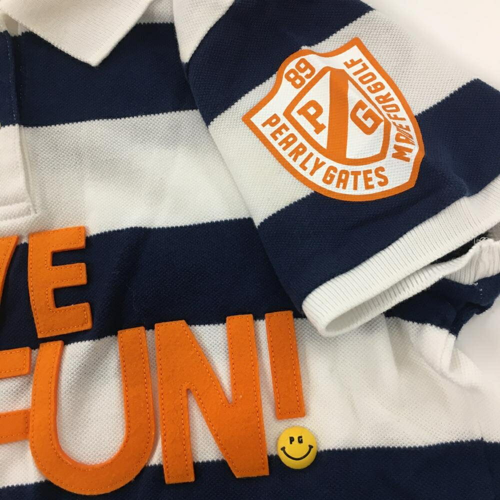 パーリーゲイツ 半袖ポロシャツ 白×ネイビー ボーダー PGニコちゃん フェルト レディース 0(S) ゴルフウェア PEARLY GATES