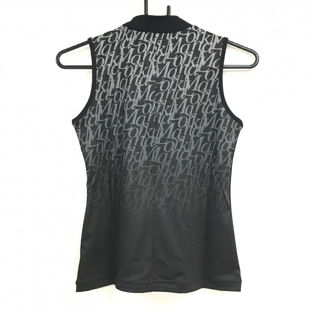 【新品】マークアンドロナ ノースリーブハイネックシャツ 黒×白 胸プリント レディース 36(S) ゴルフウェア 2022年モデル MARK＆LONA