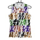 【新品】マークアンドロナ ノースリーブポロシャツ 白×マルチ ボーダー ロゴ総柄 レディース 38(M) ゴルフウェア 2022年モデル MARK&LONA