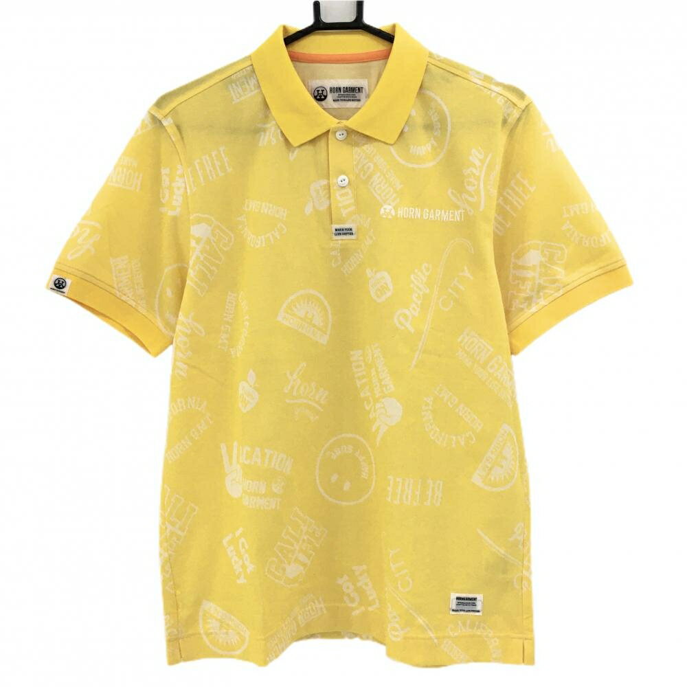 【新品】ホーンガーメント 半袖ポロシャツ イエロー×白 総柄 メンズ 46(M) ゴルフウェア 2022年モデル ..