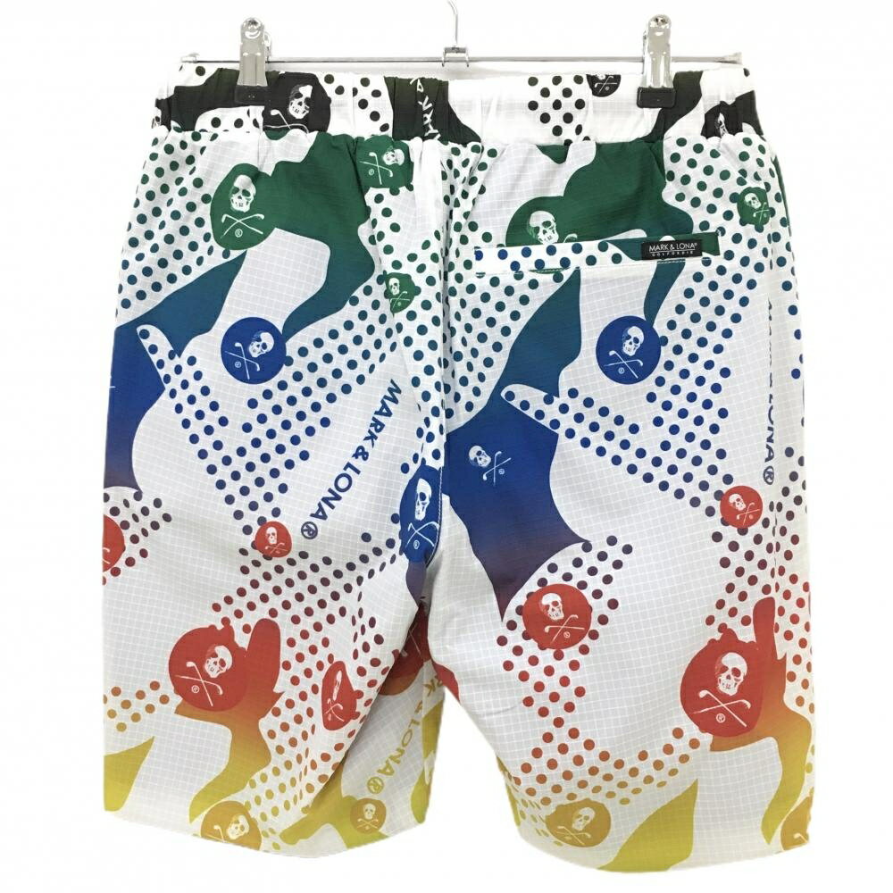 【新品】マークアンドロナ リバーシブルハーフパンツ 白×マルチ ドット スカル メンズ 44(S) ゴルフウェア 2024年モデル MARK＆LONA