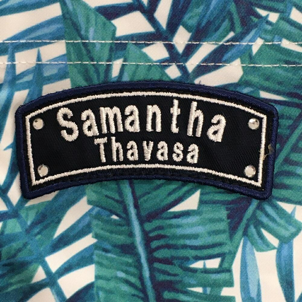 【超美品】サマンサタバサNo.7 スカート 白×ブルー系 リーフ柄 レディース 38(M) ゴルフウェア Samantha Thavasa
