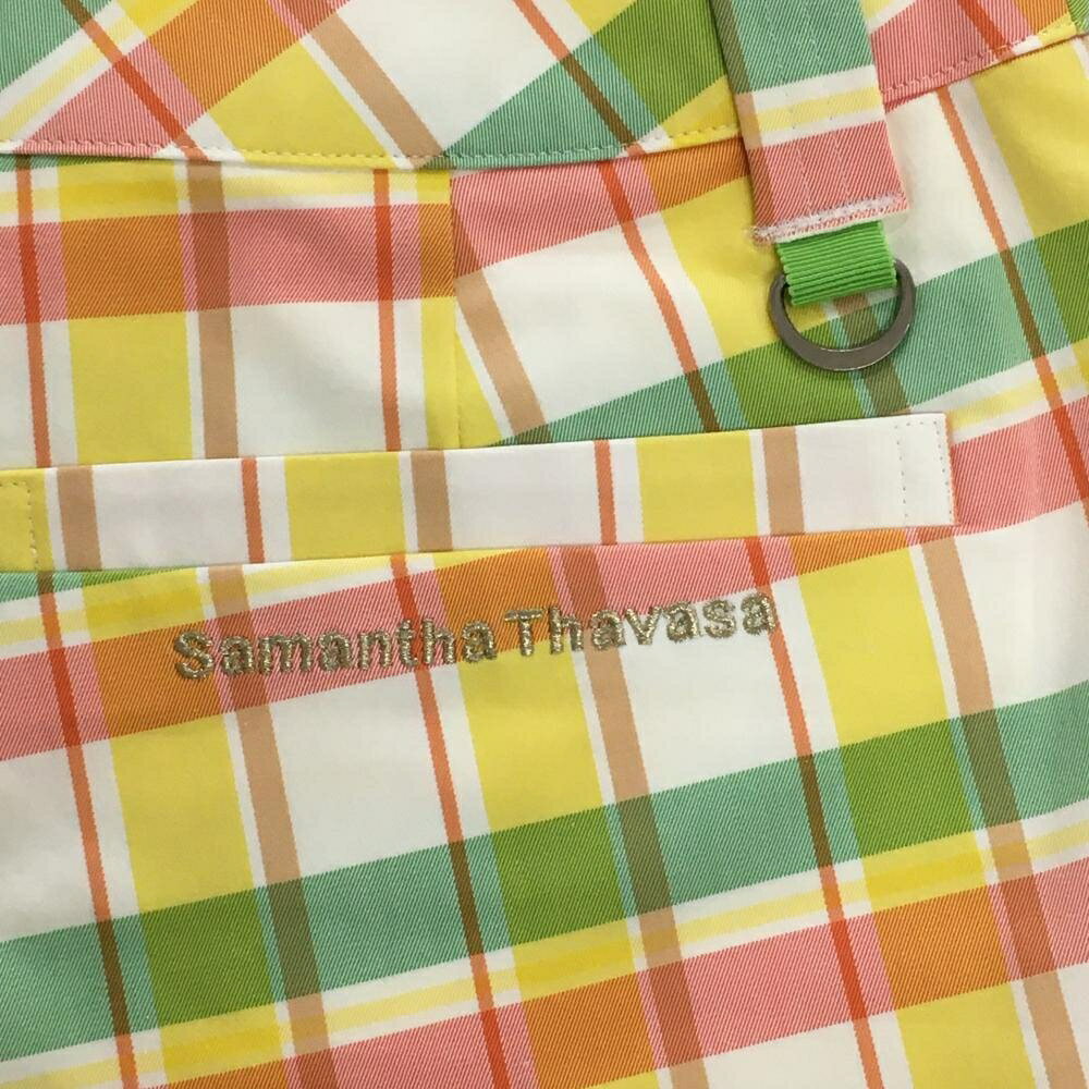 【新品】サマンサタバサNo.7 ショートパンツ 白×マルチ チェック レディース 38(M) ゴルフウェア Samantha Thavasa