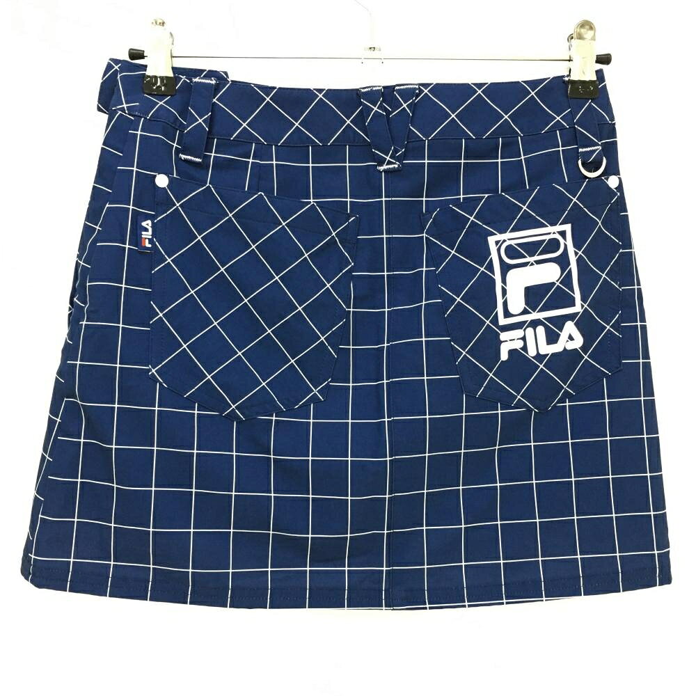 レオナード 楽天市場店の【超美品】フィラゴルフ スカート ネイビー×白 格子チェック 内側インナーパンツ レディース S ゴルフウェア FILA GOLF｜アングル2