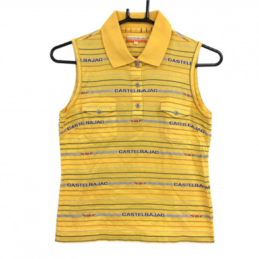 【超美品】カステルバジャック ノースリーブポロシャツ オレンジ×ネイビー 織生地 ボーダー調 レディー..