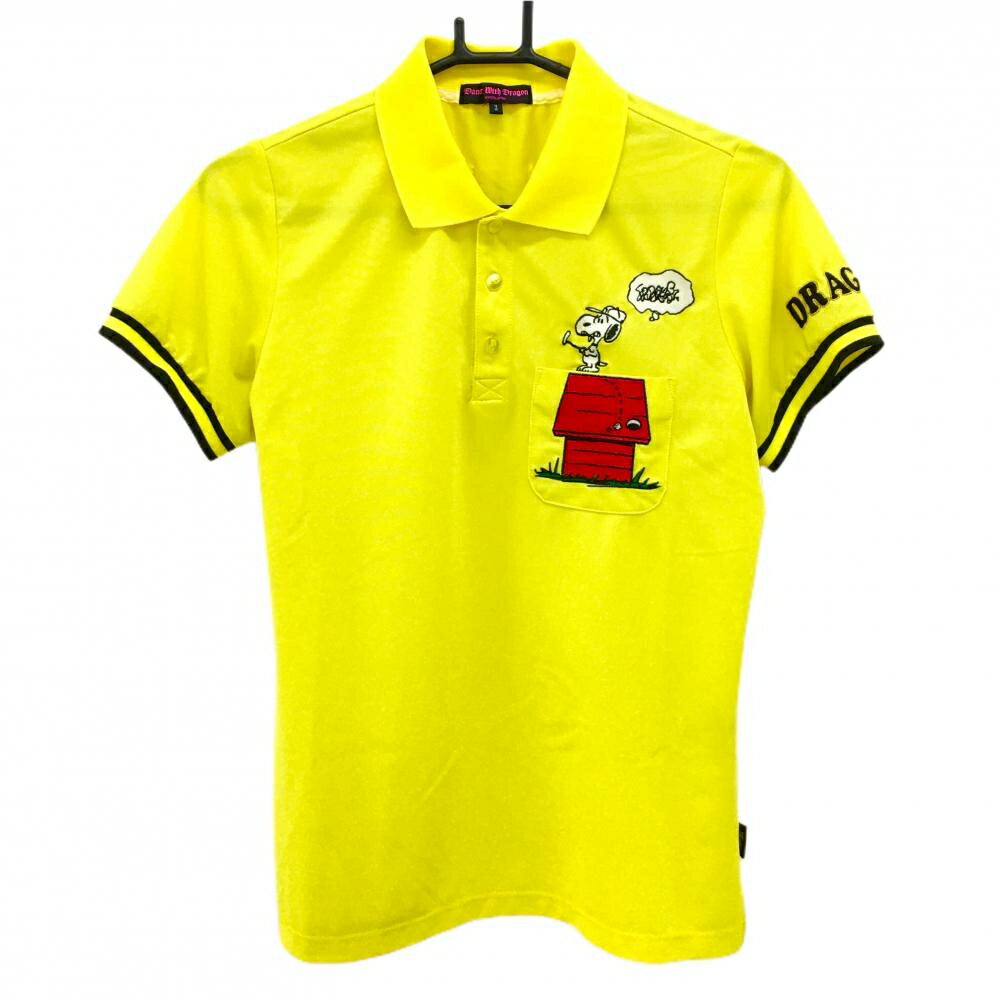 Dance with Dragon - 【美品】ダンスウィズドラゴン×PEANUTS 半袖ポロシャツ イエロー×黒 スヌーピー レディース 3(L) ゴルフウェア Dance With Dragon
