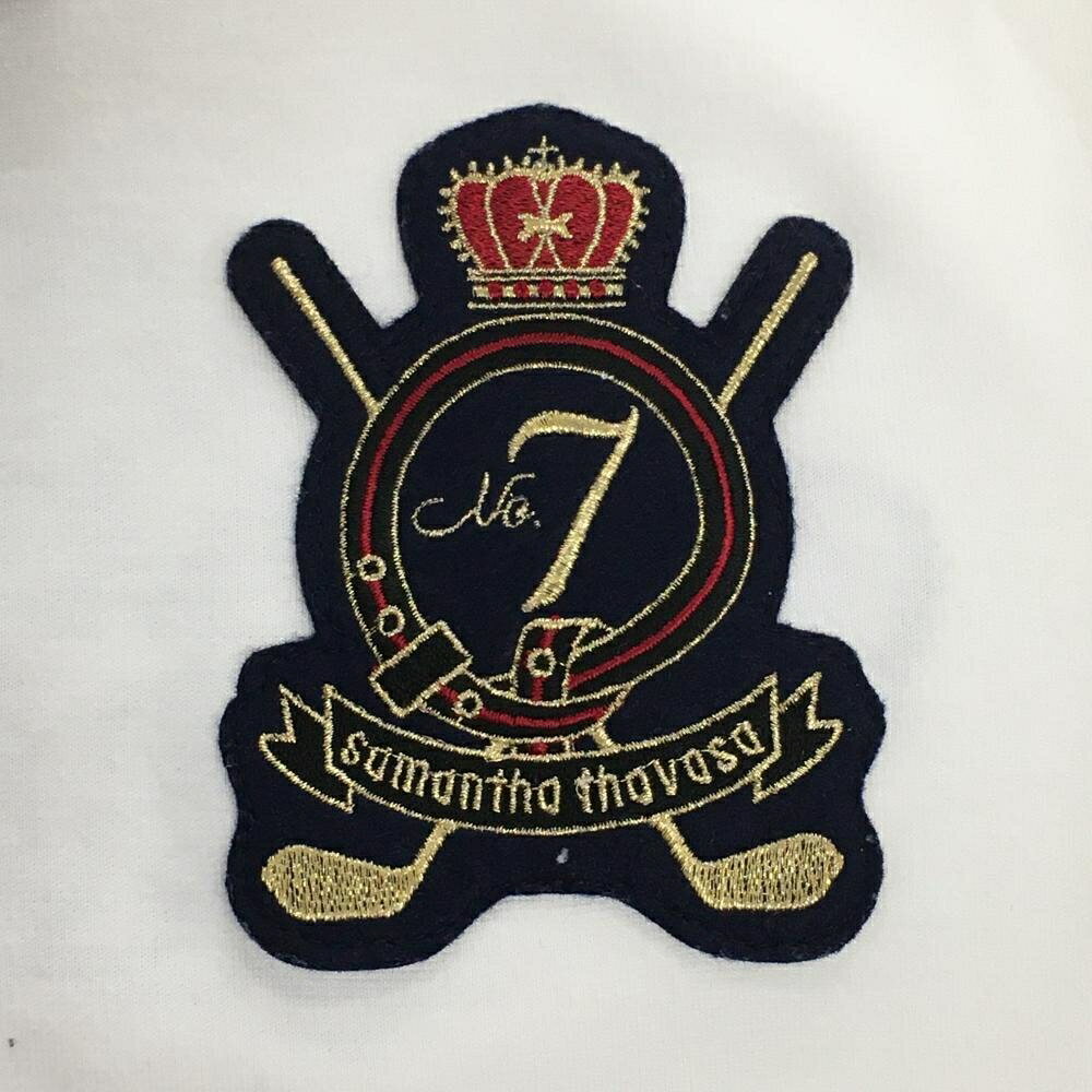 【美品】サマンサタバサNo.7 半袖ポロシャツ 白 ワッペン レディース 38(M) ゴルフウェア Samantha Thavasa