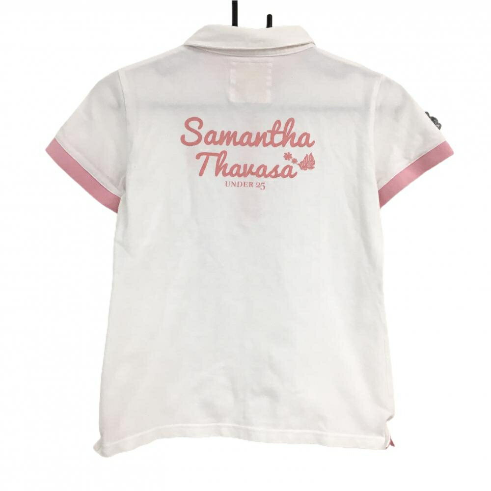 サマンサタバサ 半袖ポロシャツ 白×ピンク バックロゴ レディース M ゴルフウェア Samantha Thavasa