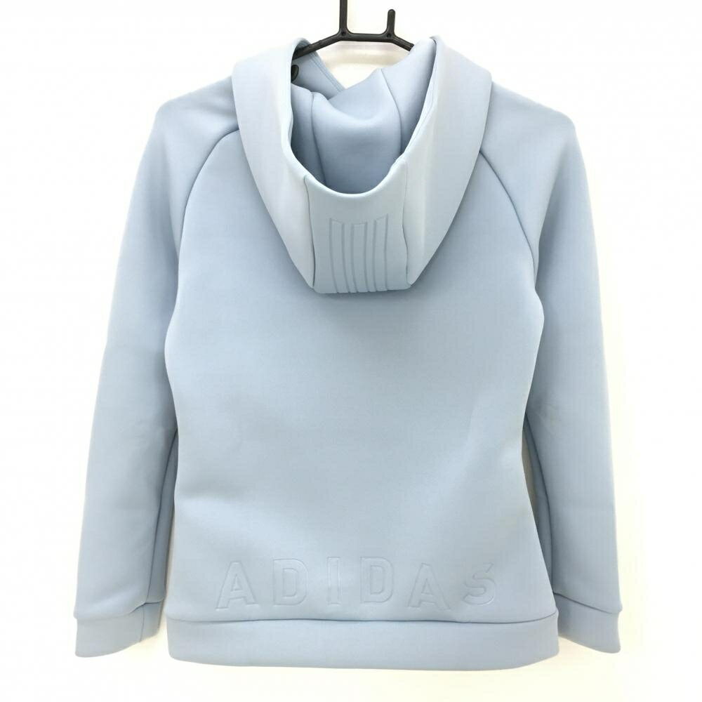 【美品】アディダス フード付トレーナー ライトブルー フードエンボス3ライン レディース M ゴルフウェア 2024年モデル adidas