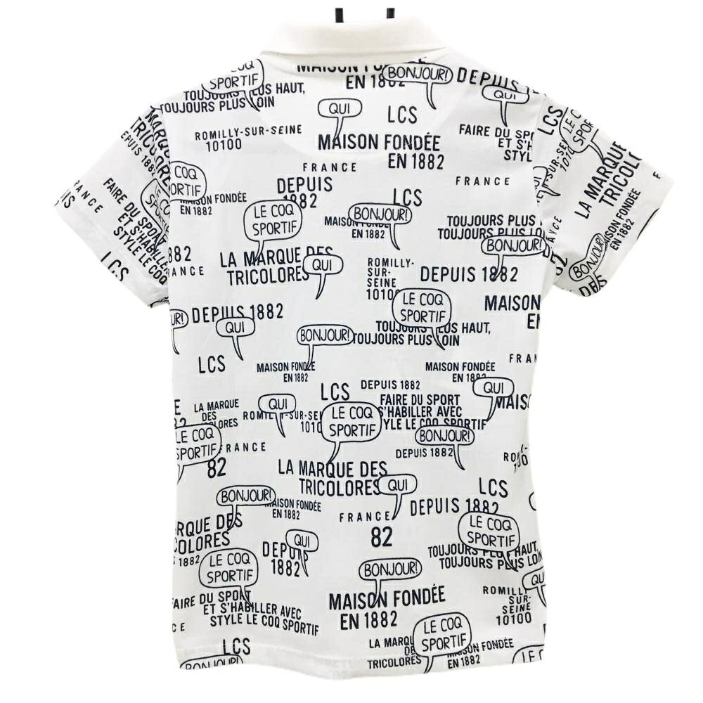 【美品】ルコックゴルフ 半袖ポロシャツ 白×ネイビー 英字総柄 レディース M ゴルフウェア le coq sportif