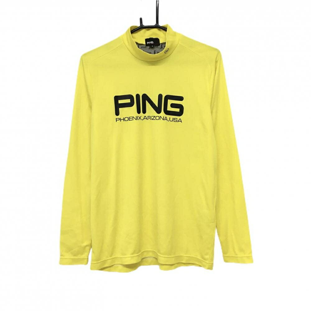 【超美品】ピン 長袖ハイネックシャツ イエロー×黒 ビッグロゴ メンズ M ゴルフウェア 2023年モデル PING