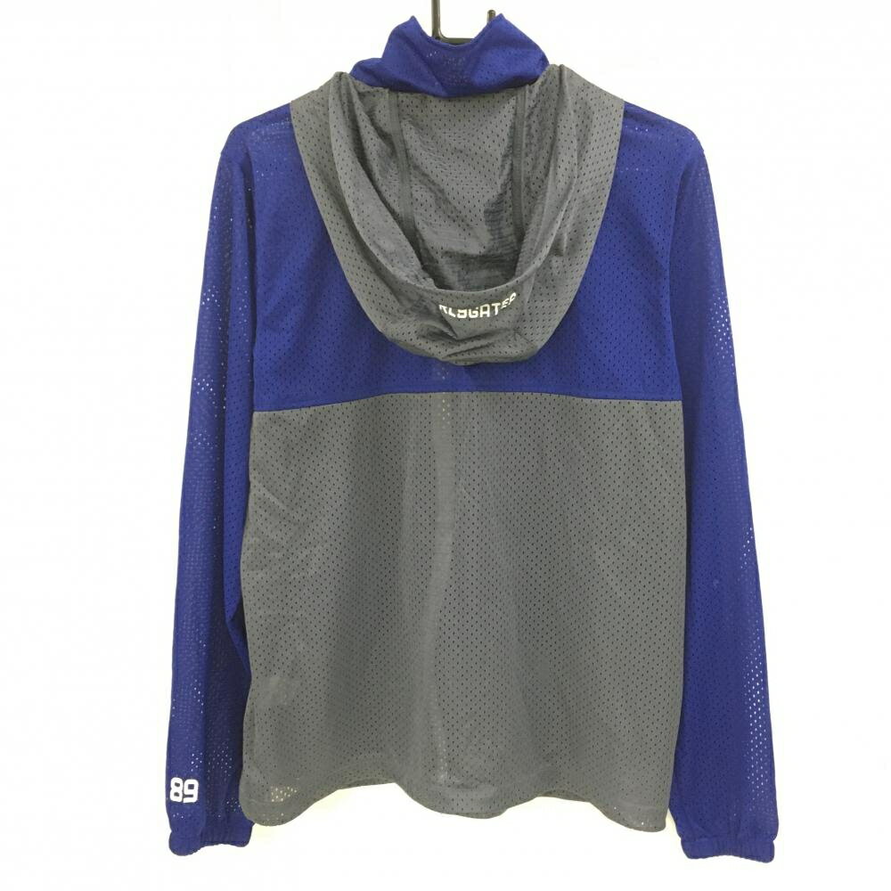 【超美品】パーリーゲイツ メッシュパーカー ブルー×グレー×白 ダブルジップ 薄手 ロゴプリント メンズ 5(L) ゴルフウェア PEARLY GATES