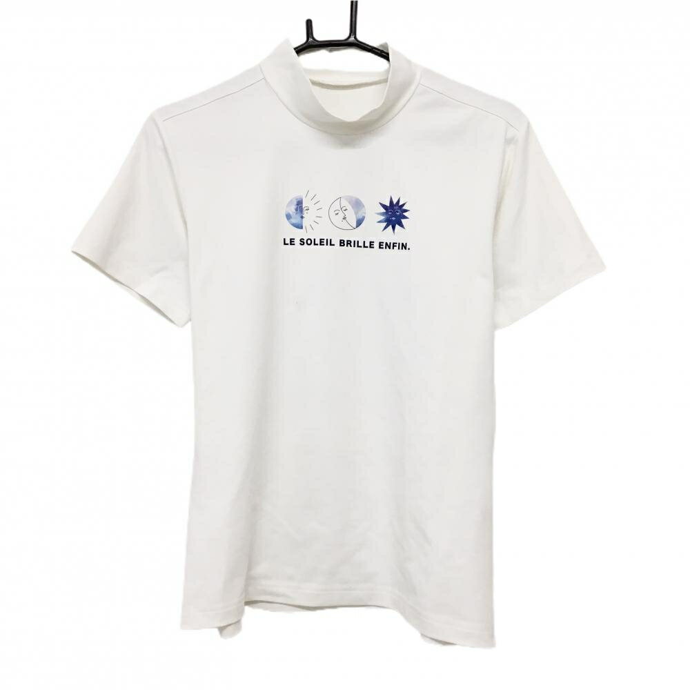 【美品】マリクレールスポール 半袖ハイネックシャツ 白 胸元プリント レディース L ゴルフウェア marie claire