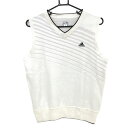【美品】アディダス ニットベスト アイボリー×黒 上身頃斜めボーダー Vネック メンズ L/G ゴルフウェア adidas