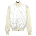 【超美品】キャロウェイ ニット切替ジャケット アイボリー×白 前面千鳥格子地模様 ウール混 レディース M ゴルフウェア Callaway