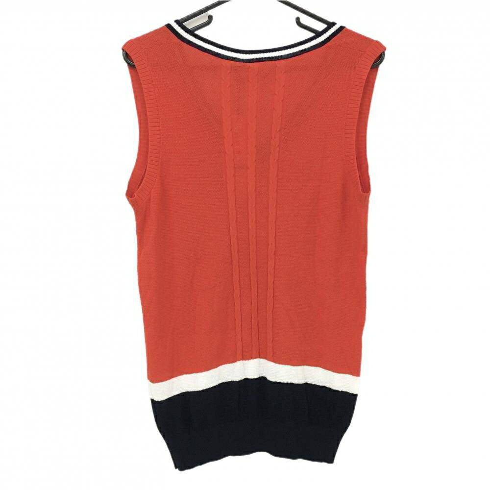 【新品】アディダス ニットベスト レッド×ネイビー Vネック コットン混 レディース OT ゴルフウェア adidas