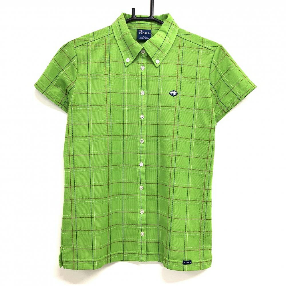 【超美品】フィドラ 半袖シャツ ライトグリーン×レッド チェック ボタンダウン メンズ L/G ゴルフウェア FIDRA