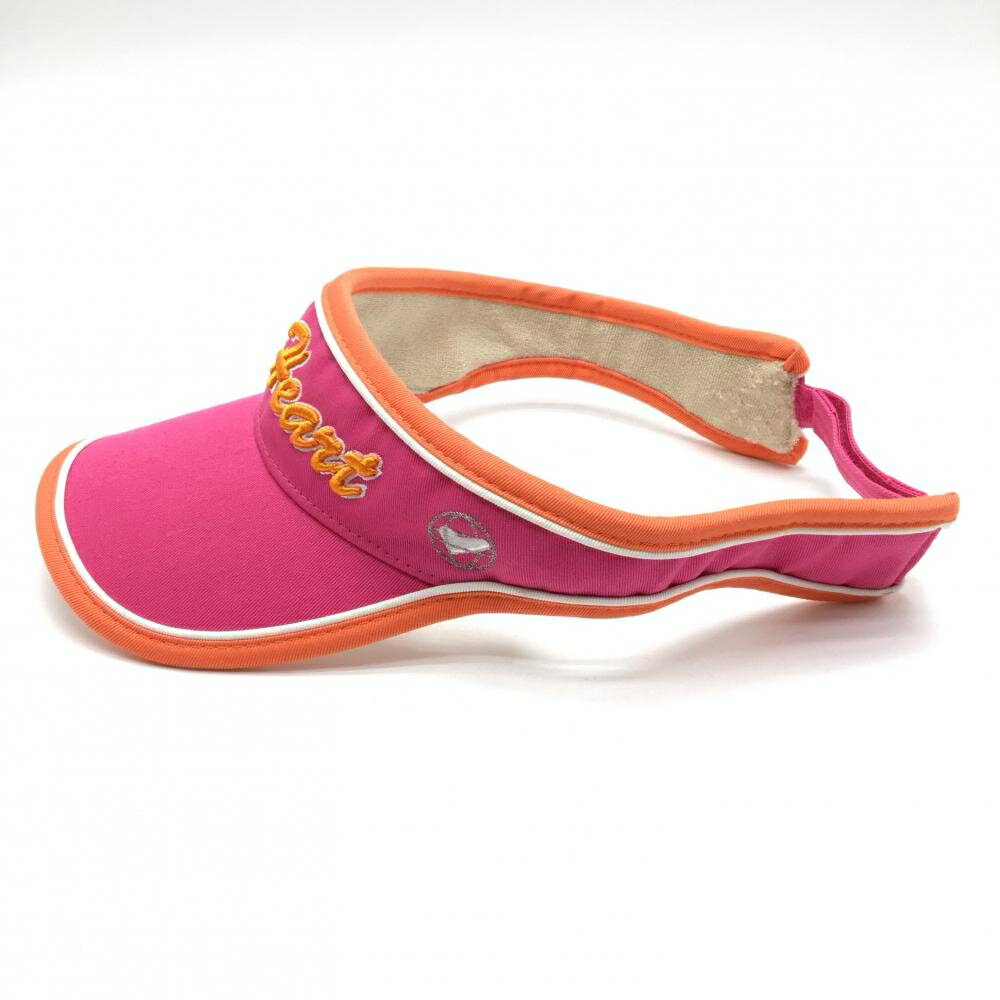 【美品】ビバハート サンバイザー ピンク×オレンジ 立体ロゴ 綿100％ レディース 40 ゴルフウェア VIVA HEART