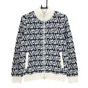 【新品】パーリーゲイツ ニットジャケット 白×ネイビー ロゴ総柄 コットン混 レディース 2(L) ゴルフウェア PEARLY GATES