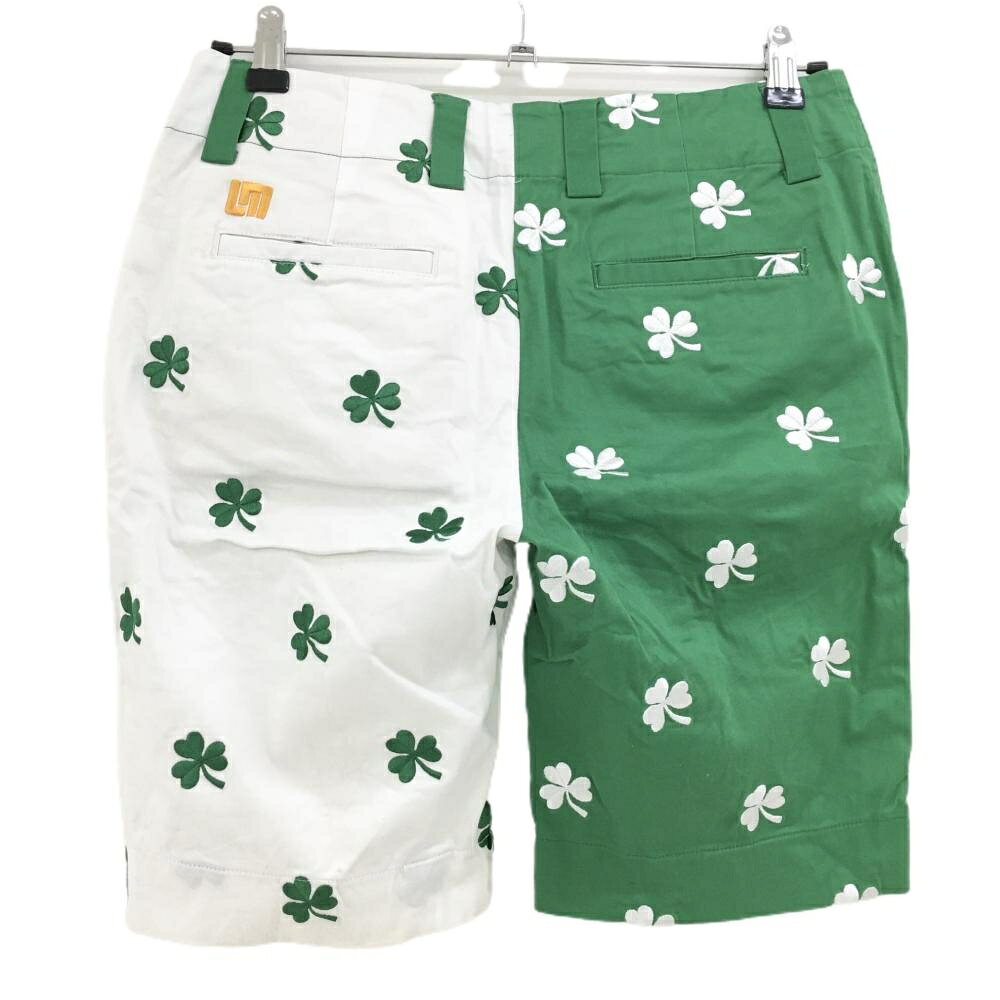 ラウドマウス ハーフパンツ グリーン×白 バイカラー クローバー総柄刺しゅう レディース US-4 ゴルフウェア LOUDMOUTH