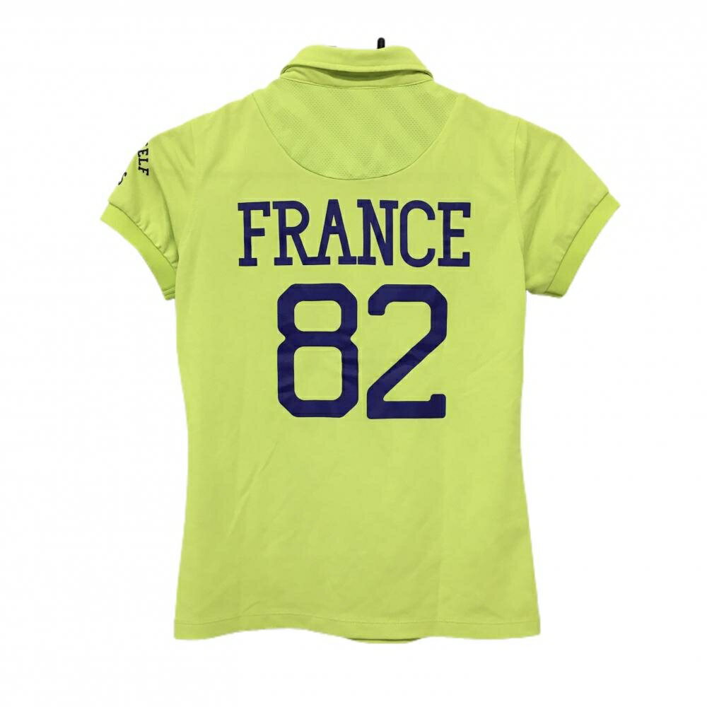 【超美品】ルコックゴルフ 半袖ポロシャツ ライトグリーン×パープル 胸元ロゴ レディース S ゴルフウェア le coq sportif