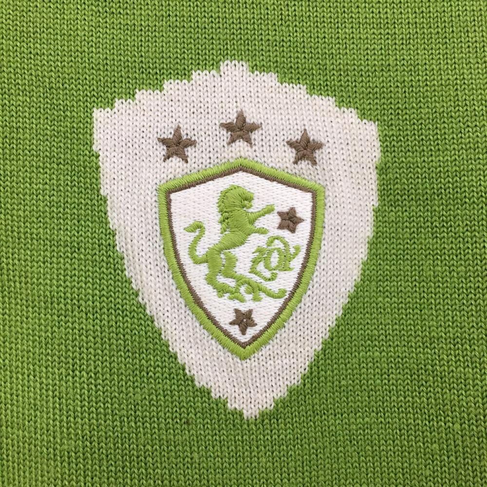 【超美品】ゾーイ ニットベスト ライトグリーン×白 裾ボーダー ウール100％ Vネック レディース 1(S) ゴルフウェア ZOY