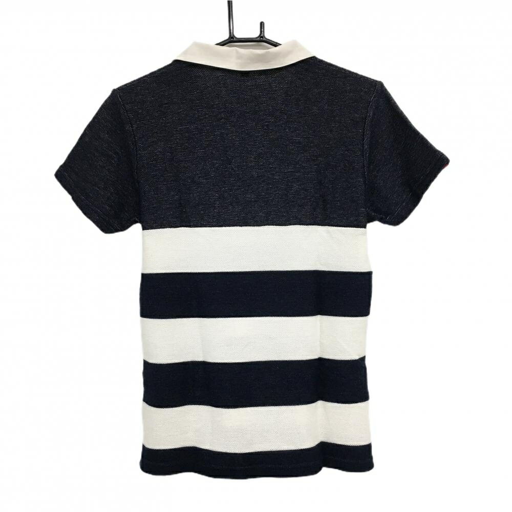 【美品】ロサーセン 半袖スキッパーシャツ ダークネイビー×アイボリー レディース L ゴルフウェア Rosasen