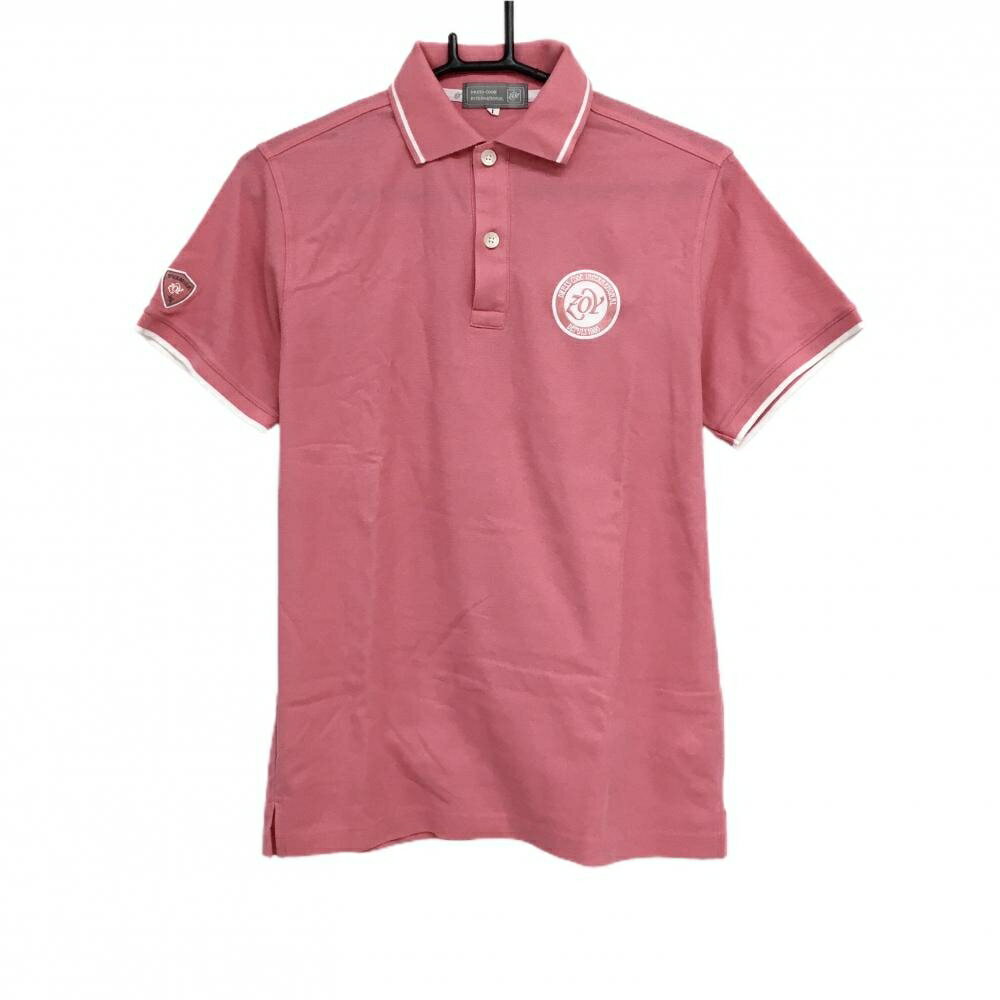 【超美品】ゾーイ 半袖ポロシャツ ピンク×白 襟・袖口ライン バックプリント メンズ 1(S) ゴルフウェア ZOY