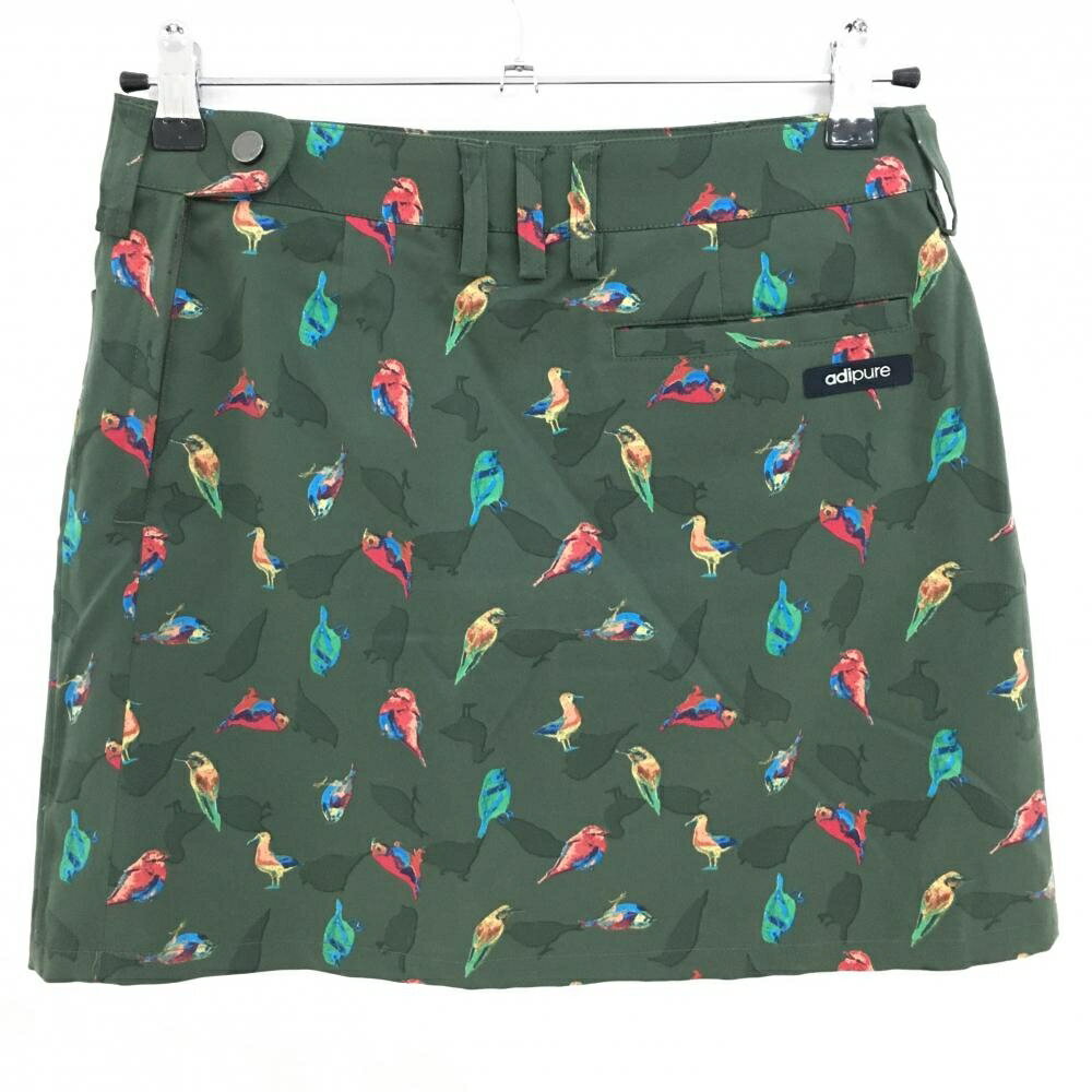 【超美品】アディダス スカート グリーン×マルチカラー 鳥総柄 ストレッチ adipure レディース S/P ゴルフウェア adidas