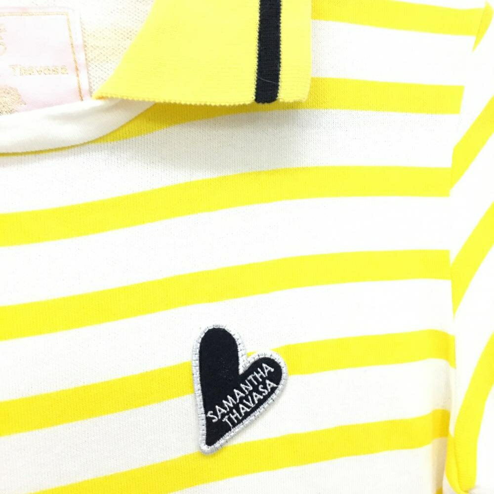 サマンサタバサUNDER25 襟付き半袖ワンピース 白×イエロー ボーダー コットン100％ レディース S ゴルフウェア Samantha Thavasa
