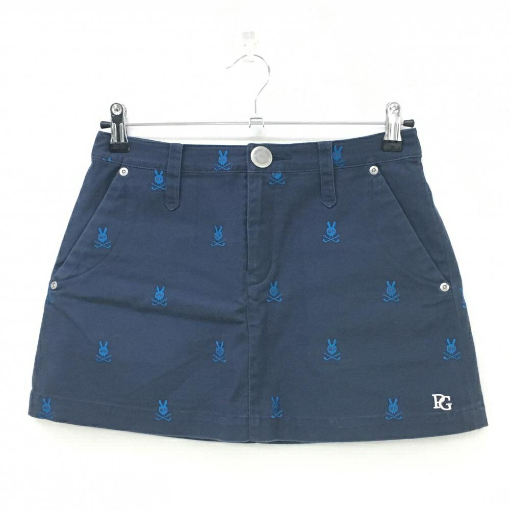 パーリーゲイツ スカート ネイビー×ブルー スカルラビット刺しゅう 総柄 レディース 0(S) ゴルフウェア..