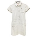 【美品】ルコック 半袖コーデュロイワンピース 白 刺しゅう レディース M ゴルフウェア le coq sportif