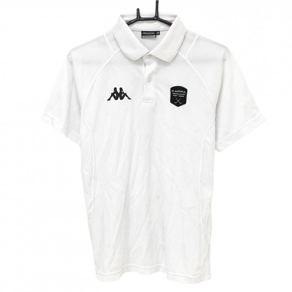 【美品】カッパ 半袖ポロシャツ 白×黒 ロゴプリント メンズ M ゴルフウェア Kappa